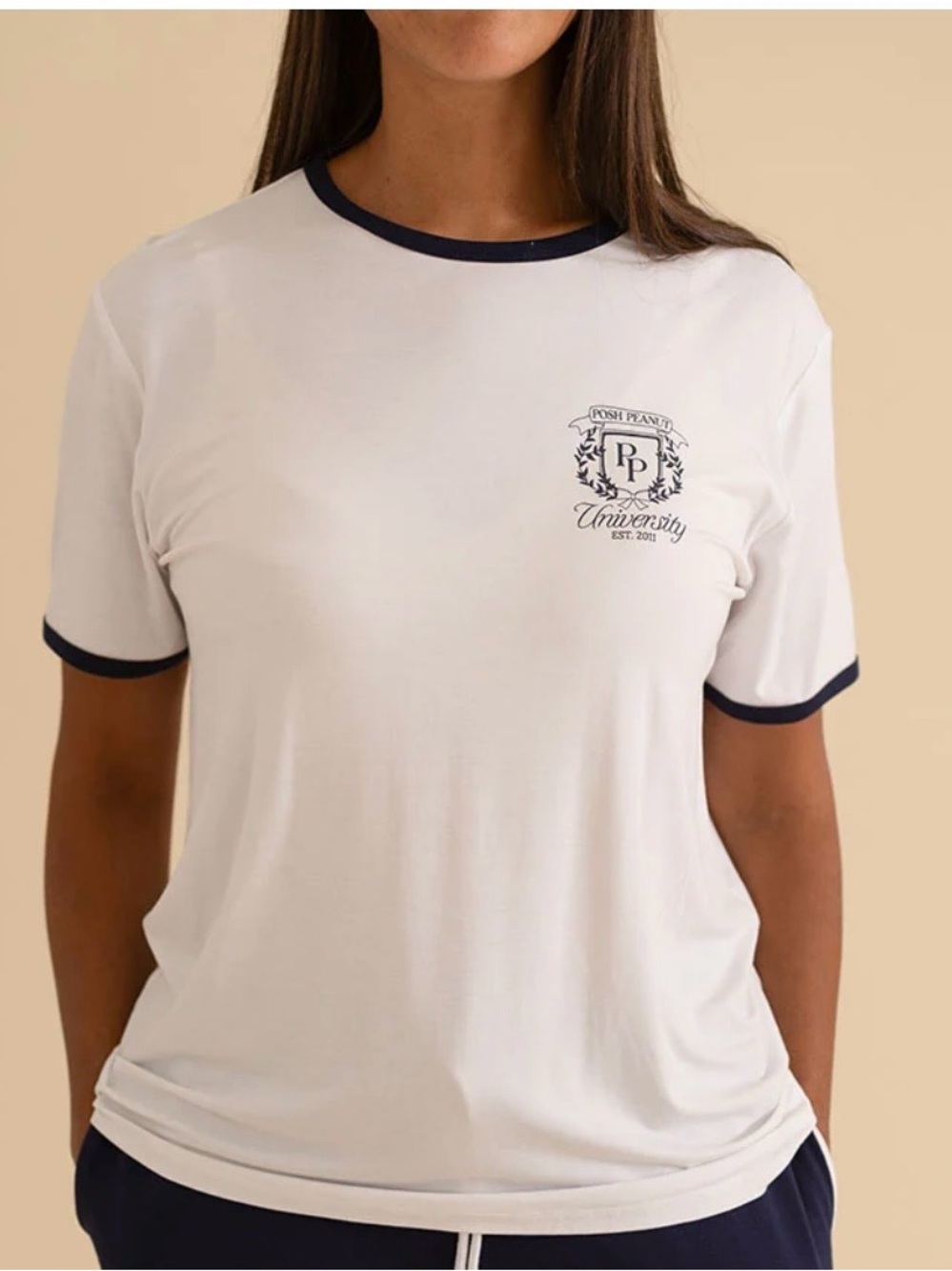 ⚡️Posh Peanut University Ringer Tee in White with Navy Trim